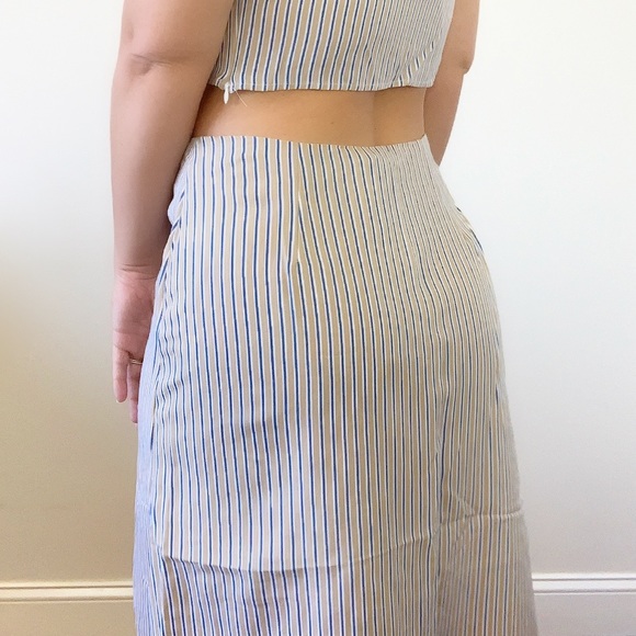 'Leaden' Set Striped Linen Midi Skirt - Picture 6 of 6